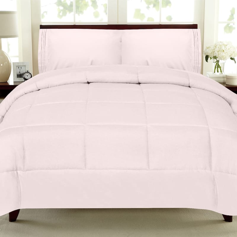 Plush Solid Color Box Stitch Down Alternative Comforter - Twin - Pale Pink
