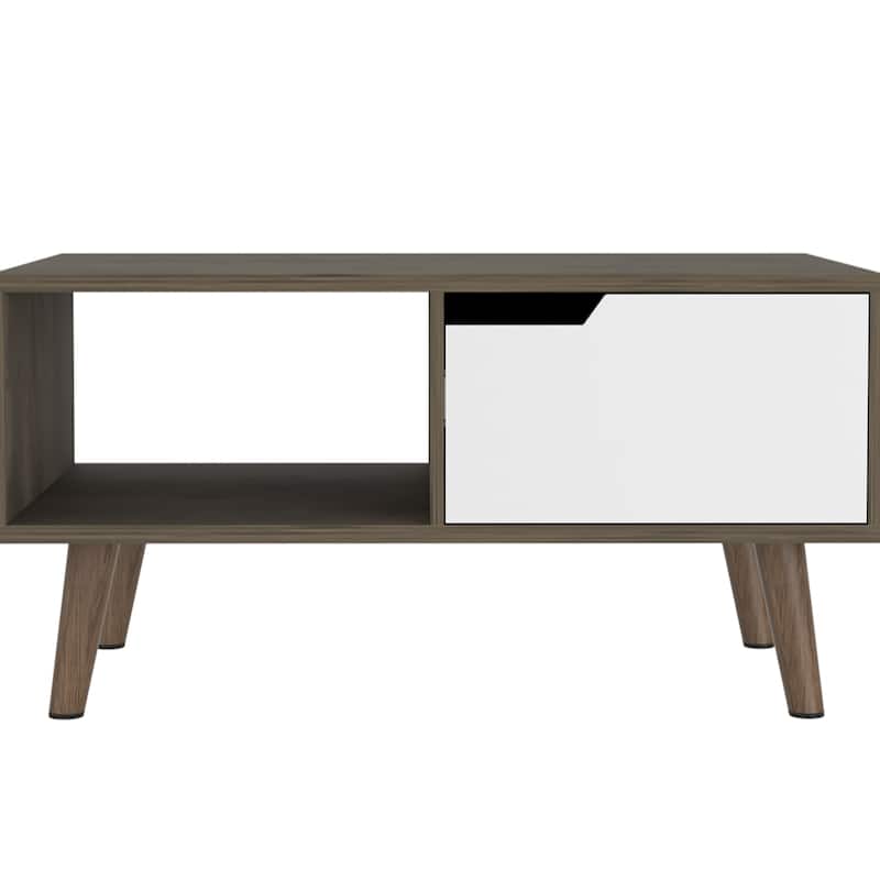 Coffee Table, One Drawer, Four Legs, Dark Brown / White Finish