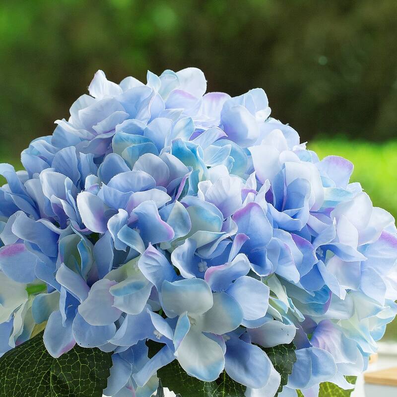 Silk Pink Hydrangea Artificial Flowers in Vase with Faux Water, Silk Flower Arrangements in Vase for Home Decor, Wedding Table