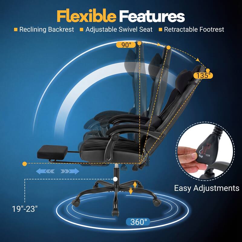 Gymax Gaming Chair w/Headrest Lumbar Support Linkage Armrests