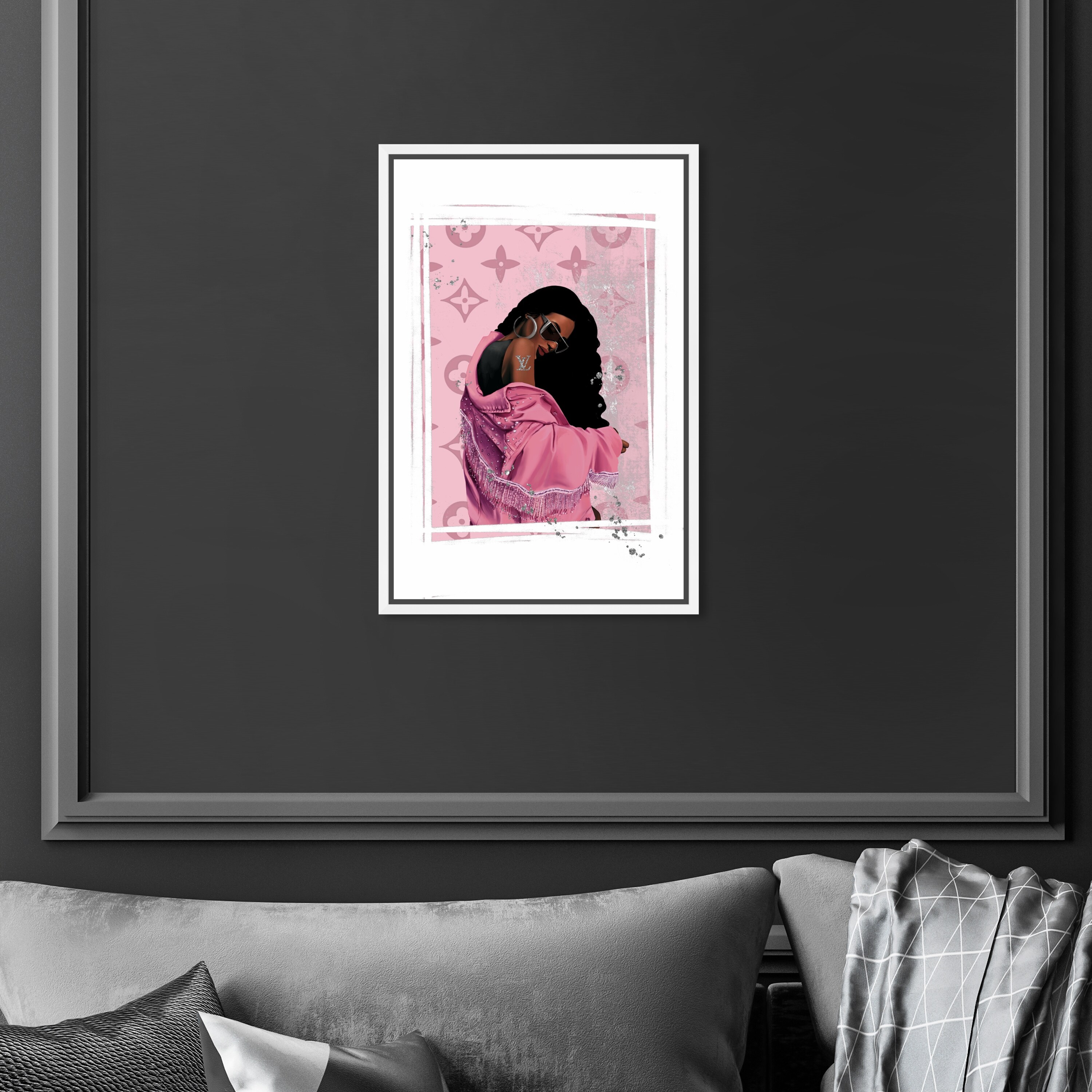Oliver Gal 'Pink Fashion Glam' Fashion and Glam Wall Art Framed Canvas Print Portraits - Pink, Gray