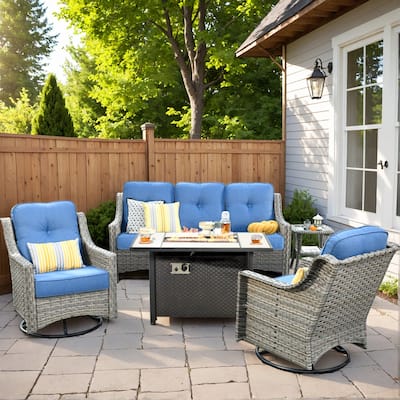 HOOOWOOO 5-piece Wicker Outdoor Furniture Swivel Chairs Set with Fire Pit