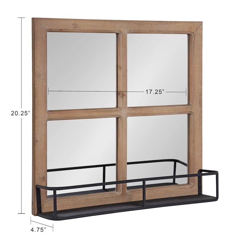Kate and Laurel Jackson Distressed Wood Windowpane Mirror w/MetalShelf