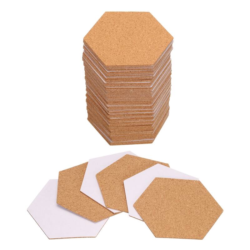 80pcs Self Adhesive Cork Coasters Cork Mats Cork, Hexagon - Wood