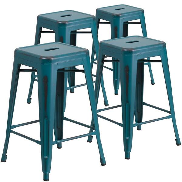 slide 1 of 20, Backless Distressed Indoor/Outdoor Counter Height Stool (Set of 4) Kelly Blue-Teal