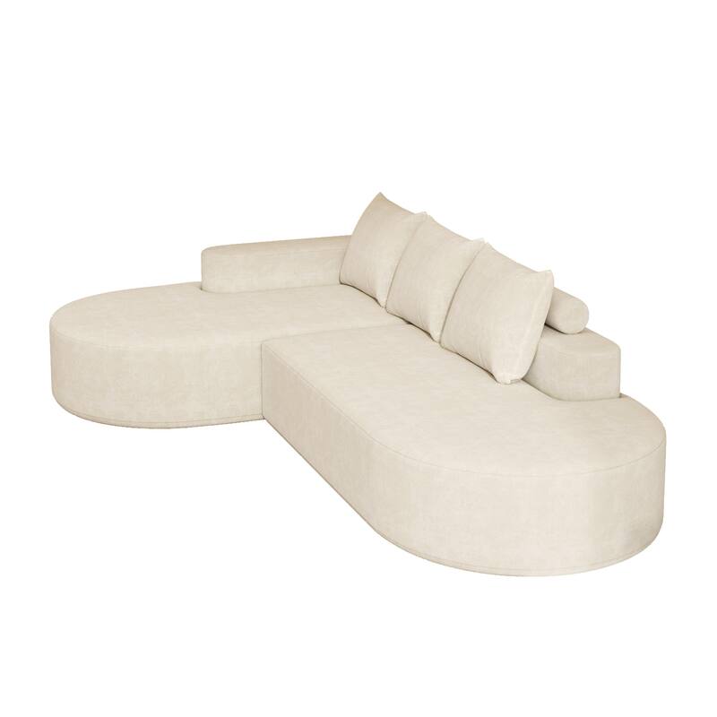 L Shaped Modular Curved Sectional Sofa, Chenille Upholstered 3 Seat Sofa, Corner Sofa with 3 Pillows for Living Room, Bedroom