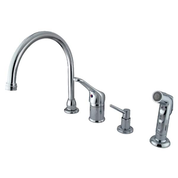 slide 2 of 3, Wyndham Deck Mount Widespread Kitchen Faucet with Sprayer and Soap Dispenser Polished Chrome