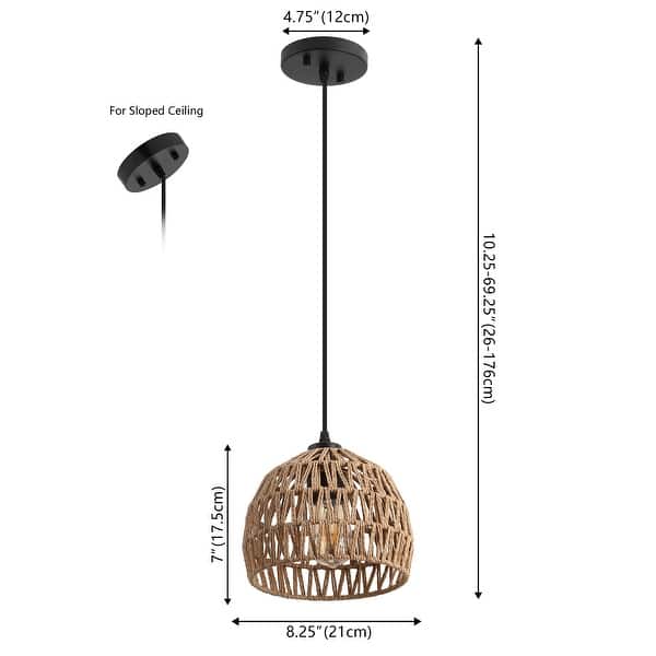 dimension image slide 16 of 19, Jigu 1-Light Woven Rattan/Iron LED Pendant, by JONATHAN Y