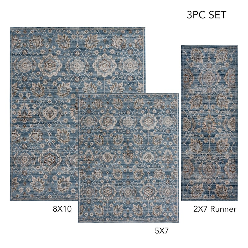 Gertmenian Hurston 3PC Traditional Medallion Area Rug Set, 2x7, 5x7, and 8x10 - 3PC Set