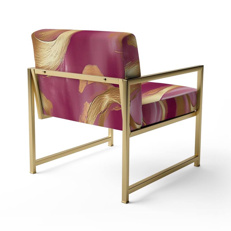 Designart "Mettalic Indigo And Gold II" Upholstered Abstract Accent Chair - Glam Arm Chair For Living Room