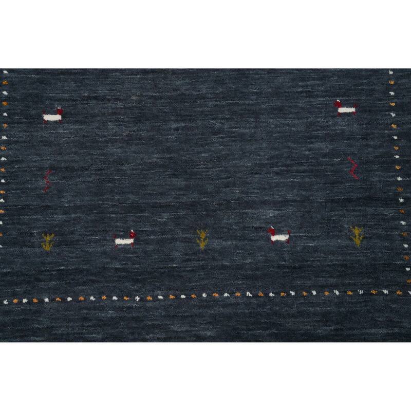 Hand Knotted Oriental 100% Wool Carpet Tribal Animal Pictorial Navy Blue & Blues Gabbeh Area Rug - 4' 11'' X 3' 2''