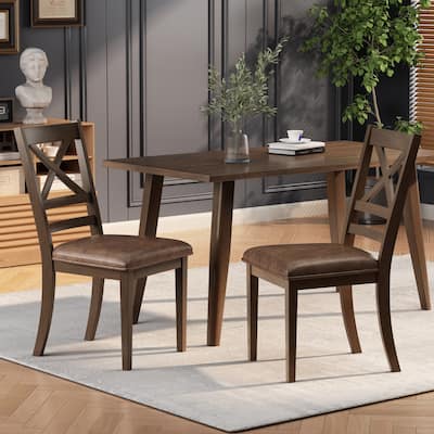 Roomfitters Modern Dining Chairs with Cross Back Design, Set of 2, Comfortable Upholstered Seats, Brown Finish