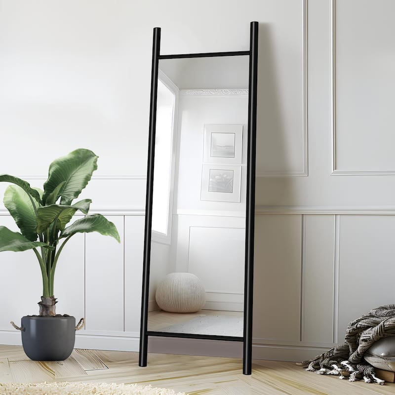 Wooden Frame Ladder-Style Wall Mirror - 64*21 - Black