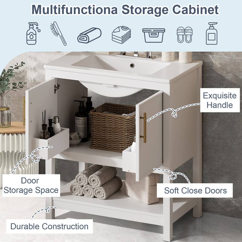 30-Inch Bathroom Vanity with Ceramic Sink and Versatile Storage