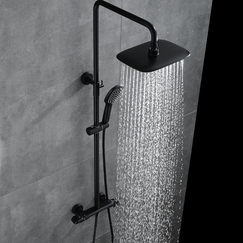 3-Way Thermostatic Complete Rain Shower System Black Wall Exposed Install with Rough-in Valve