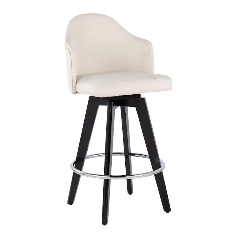 Carson Carrington Valsatra 26" Upholstered Counter Stool with Black Wood Base (Set of 2) - Cream + Chrome Footrest