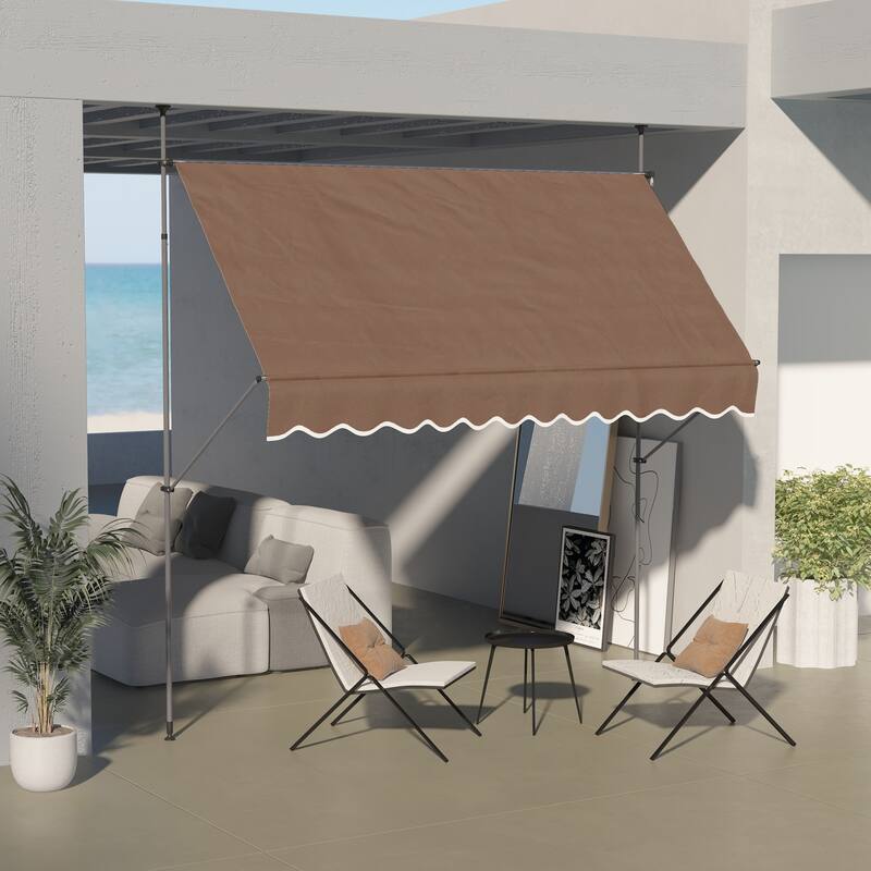 Outsunny 10' x 4' Manual Retractable Awning, Non-Screw Freestanding Patio Sun Shade Shelter - coffee