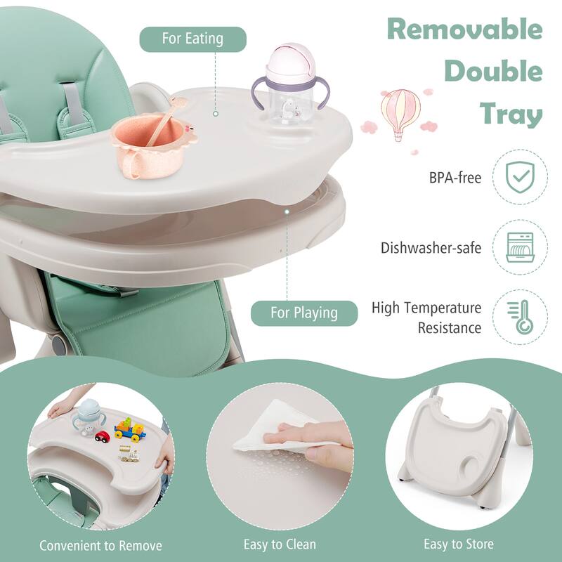 Gymax Baby High Chair Folding Baby Dining Chair w/ Adjustable Height &