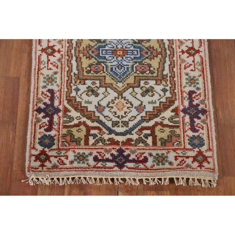 Geometric Blue Heriz Serapi Indian Accent Rug Hand-Knotted Wool Carpet - 2'0" x 3'0"