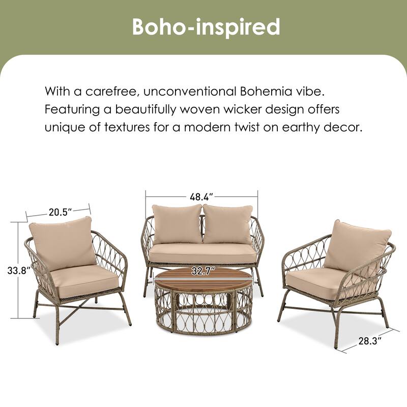 Rowan Outdoor Farmhouse Chat Sets with Cushion by GDFStudio