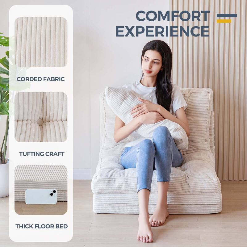 Corduroy Bean Bag Bed Tufted Folding Sofa Bed with Pillows