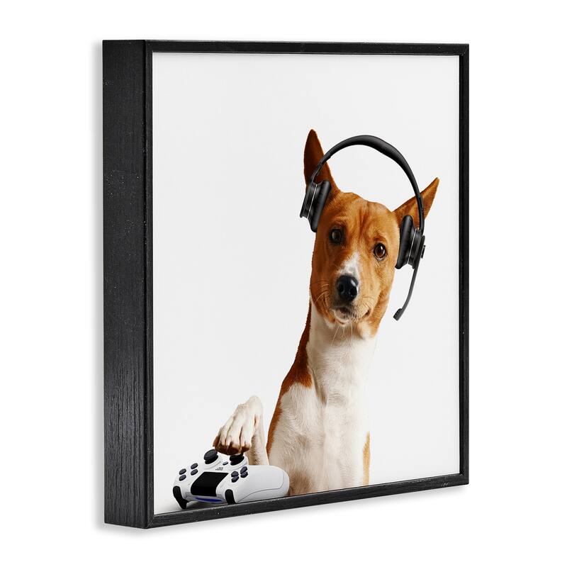 Stupell Gaming Dog with Headset Framed Giclee Art Design By CAD Designs