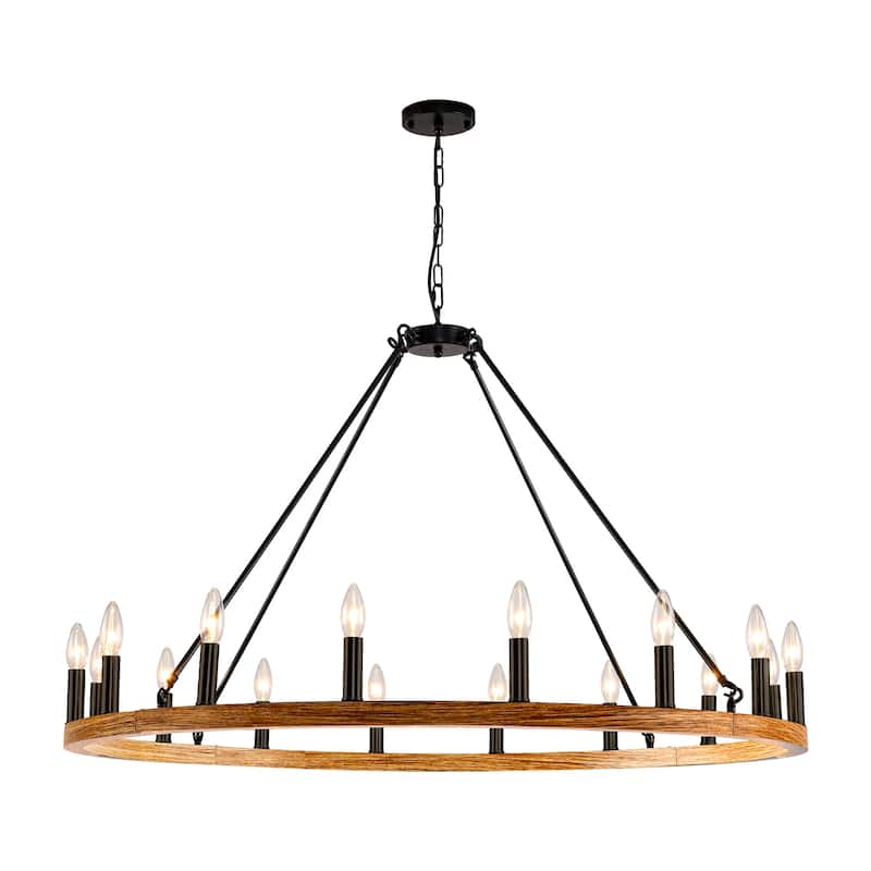 16-Light Black Wagon Wheel Chandelier Farmhouse Chandelier Diam 43-inch Large Round Pendant Light Fixture
