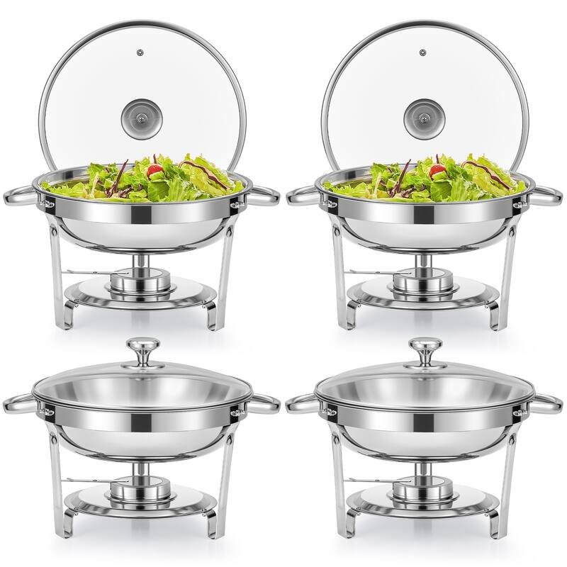4 Pack 5 qt Stainless Steel Round Chafing Dishes Buffet Set