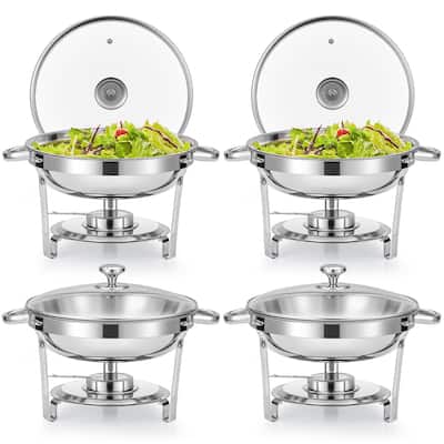 4 Pack 5 qt Stainless Steel Round Chafing Dishes Buffet Set