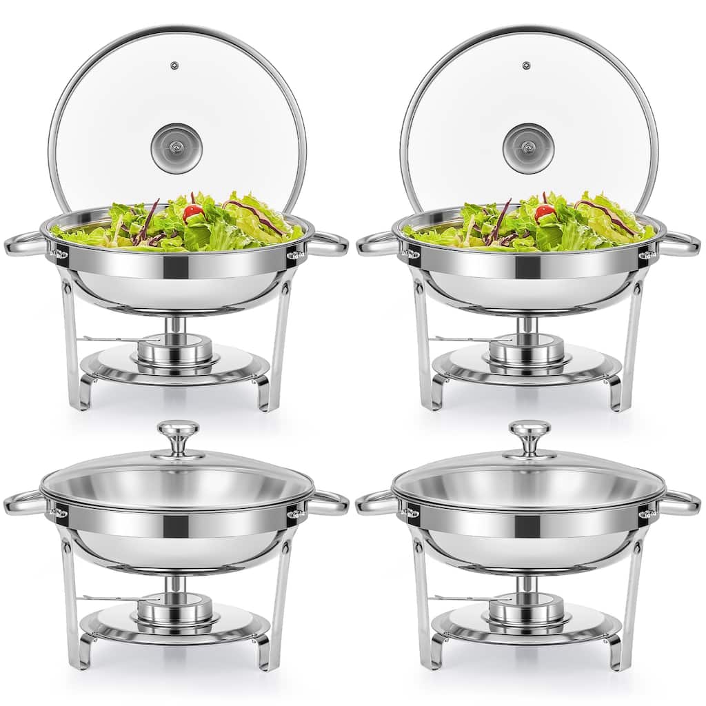 4 Pack 5 qt Stainless Steel Round Chafing Dishes Buffet Set