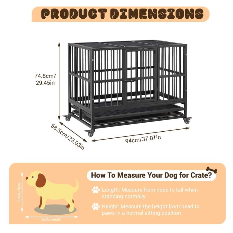 Heavy Duty Dog Crate withDouble Door Wheels ChewProof Metal Kennel for Small Dogs Easy to Assemble