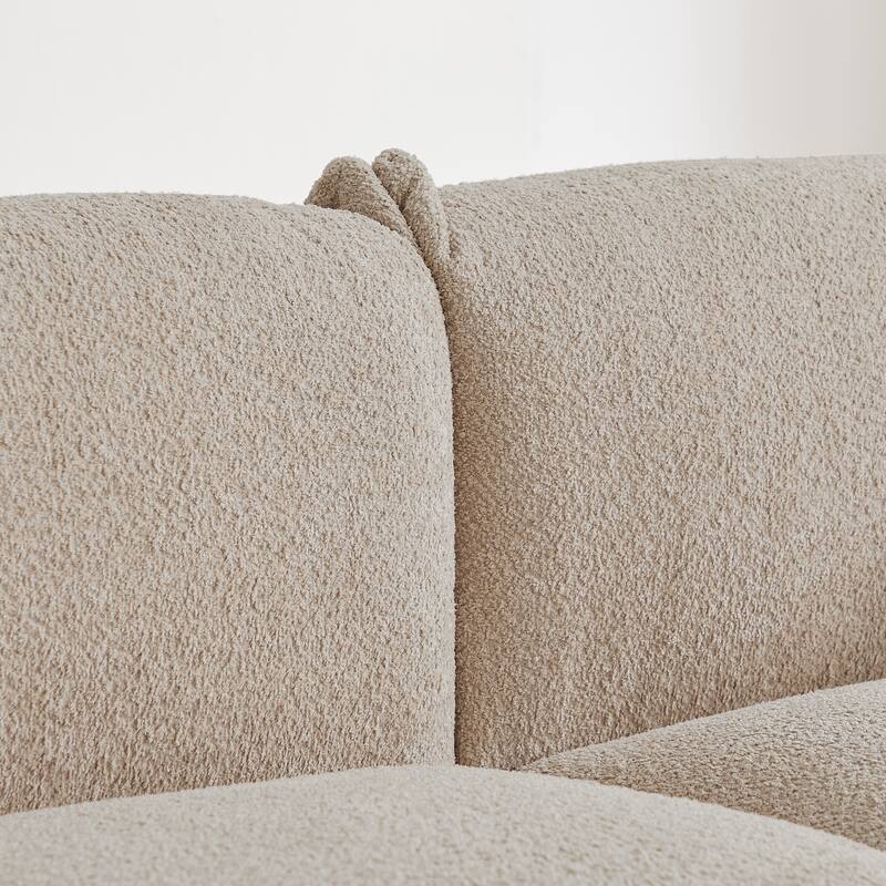 Oversized Loveseat Sofa for Living Room, Sherpa Sofa with Metal Legs, 3 Seater Sofa, Solid Wood Frame Couch with 2 Pillows