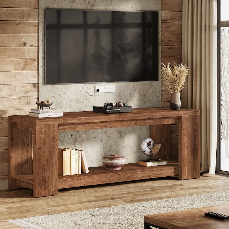 Solid Wood TV Stand, Media Console with Open Shelves, TV Entertainment Center Living Room Bedroom Accent Television Stand