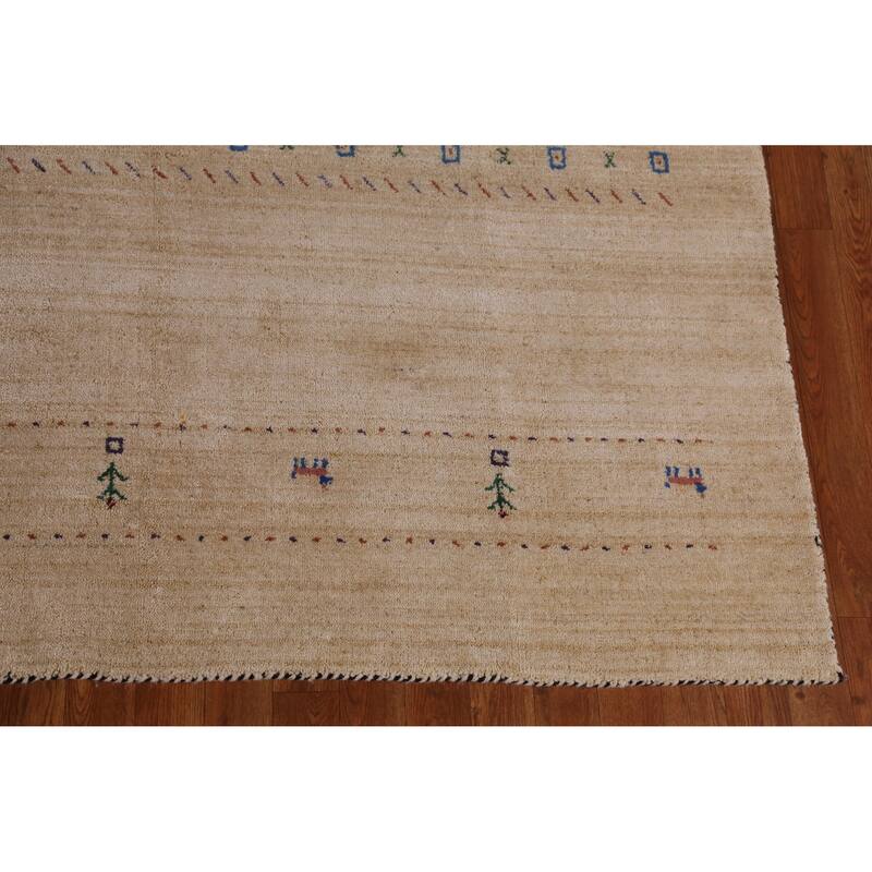 Hand Knotted Oriental 100% Wool Carpet Tribal Animal Pictorial Yellow & Gold Gabbeh Area Rug - 8' 9'' X 6' 2''