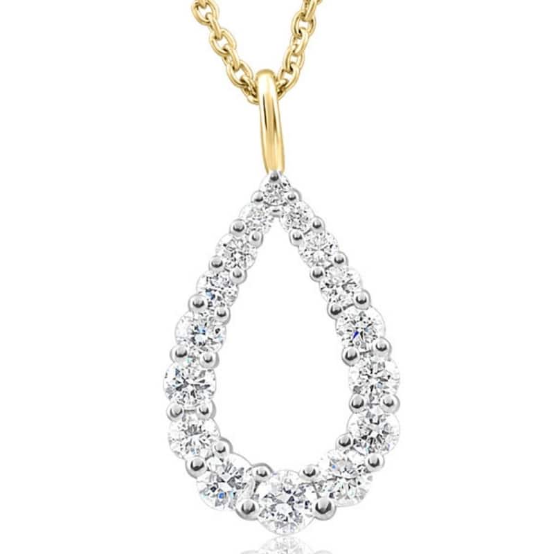 1/2Ct Pear Shape Lab Grown Diamond Pendant White or Yellow Gold Necklace