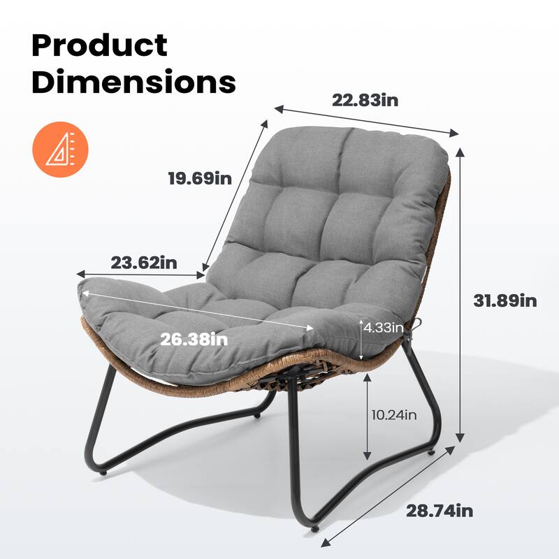 All-Weather Papasan PE Rattan Chair Single Loveseat Sets with Cushion For Indoor Outdoor