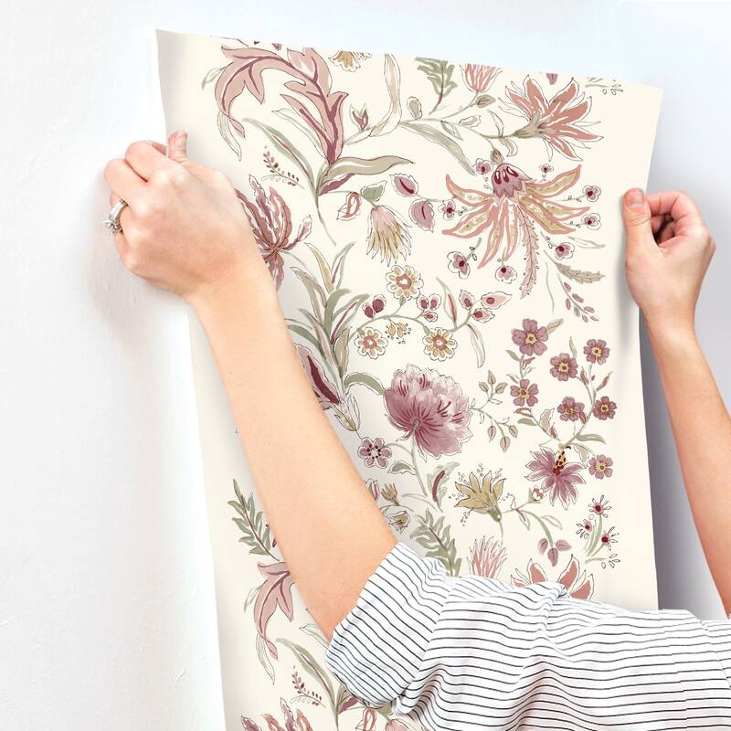 A-Street Prints Teonna Raspberry Floral Stripe Wallpaper