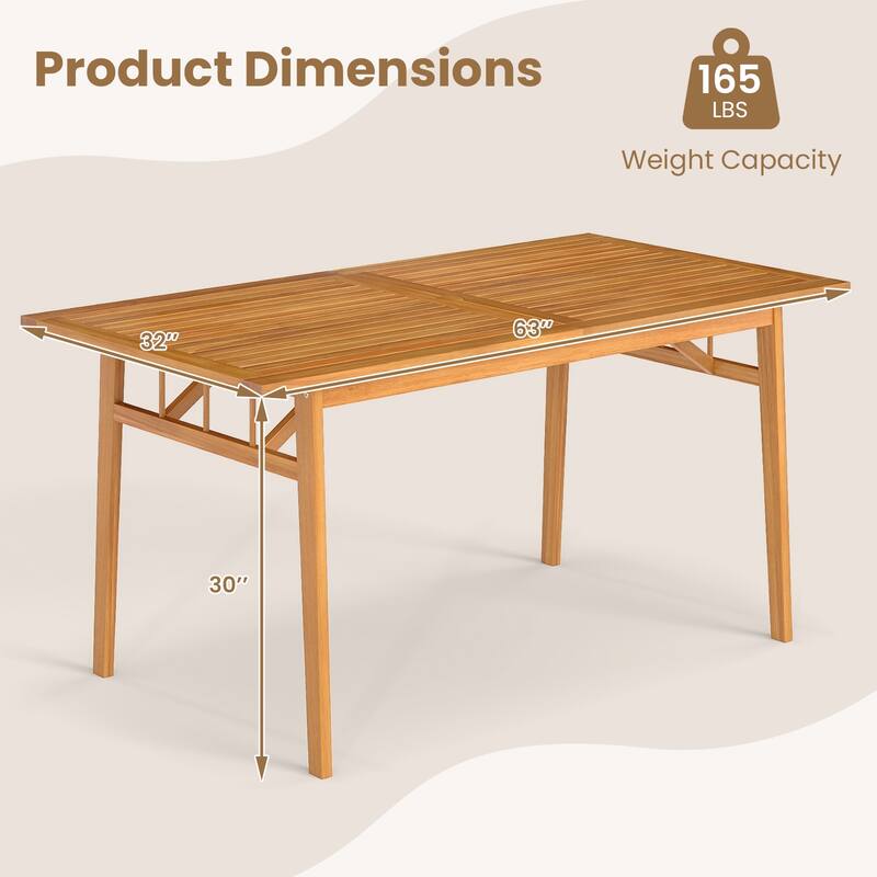 Gymax 63'' Acacia Wood Dining Table for 6 People Heavy-Duty Indoor