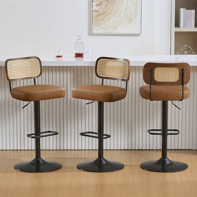 Adjustable Height Swivel Bar Stools with Back and Footrest - 17.7"W x 15.75"D x 35"-42.9"H