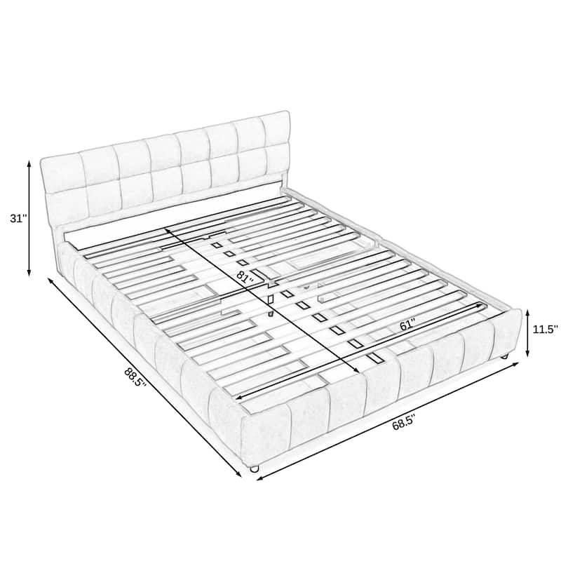 Block Thick Chenille Low Profile Platform Bed Fabric Upholstered Bedframe with Headboard Solid Wood Frame - Optional Storage Bed