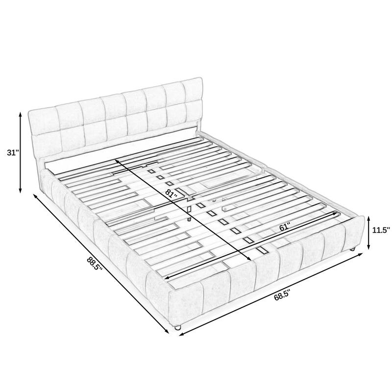 Queen Size Upholstered Bed with Tufted Headboard, Chenille Fabric Platform Bed with 4 Storage Drawers, Solid Wood Bed Frame