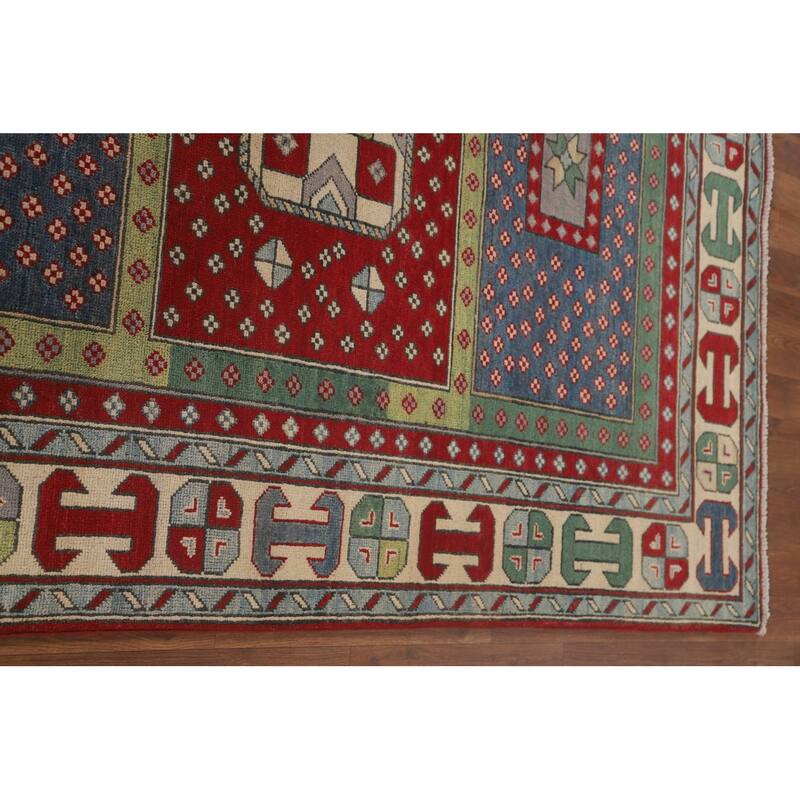 Geometric Kazak Area Rug Hand-Knotted Wool Carpet - 5'0" x 6'5"