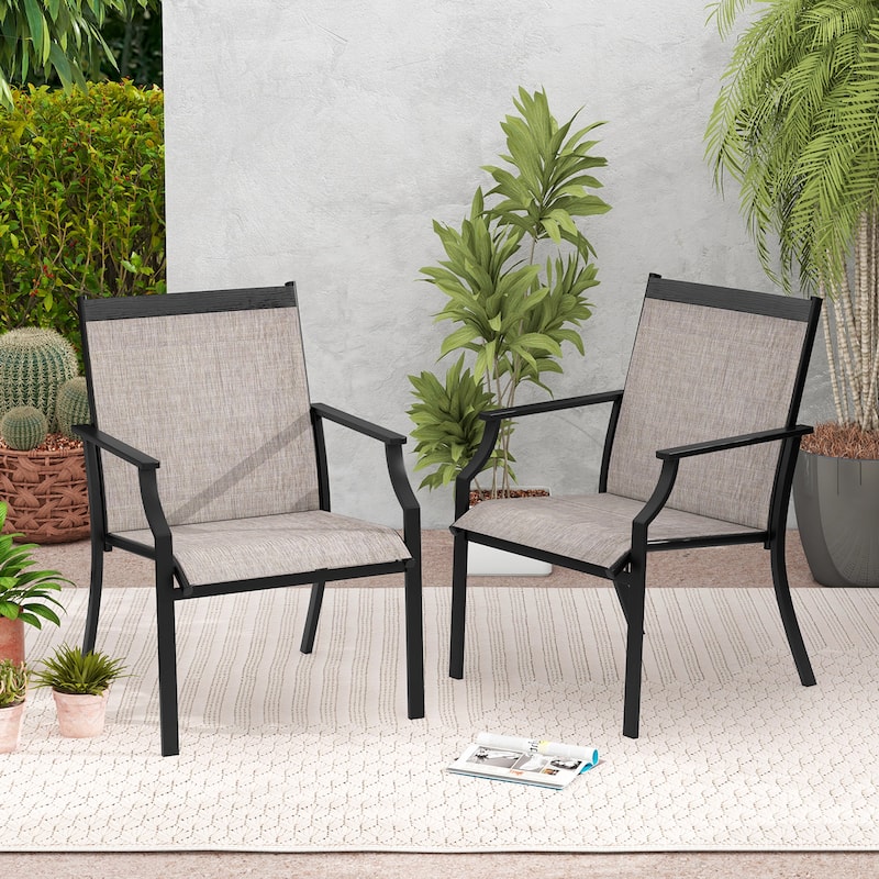 Gymax Set of 2 Patio Dining Chairs Outdoor Armchairs w/ Sturdy Metal - Brown