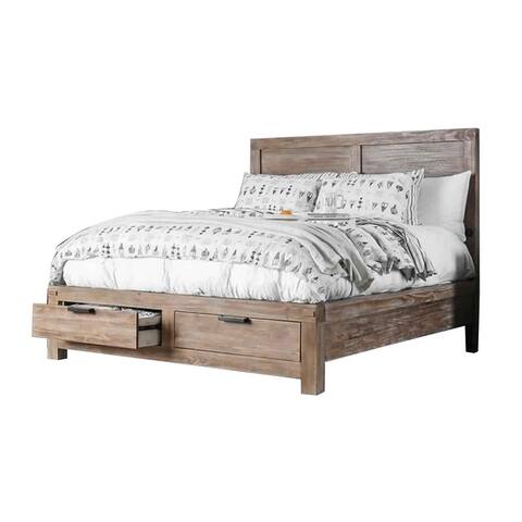 Wooden California King Size Storage Bed With USB Plugins, Brown