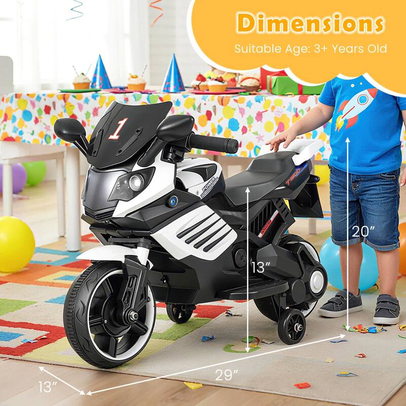 Costway 6V Kids Motorcycle with Music, Horn, Detachable Training