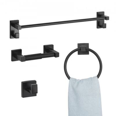 4-Piece Matte Black Bathroom Accessories Set Wall Mounted - 23.43 x 3.94 x 3.15 inch