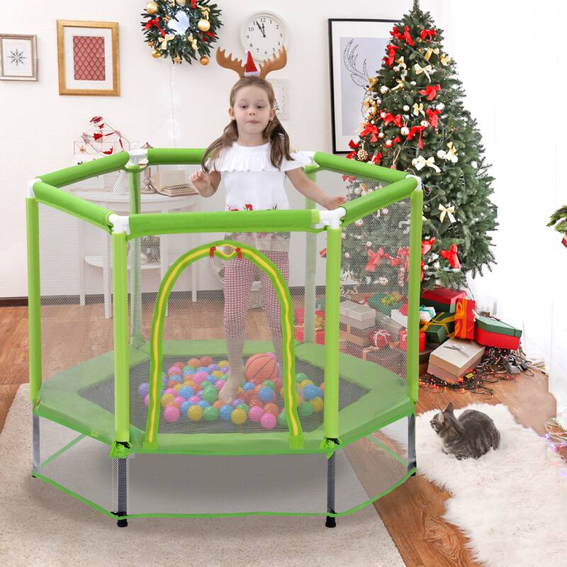 ASTM Approved Trampoline - Safety Enclosure, Ladder, Outdoor Recreational Use - Green - 55