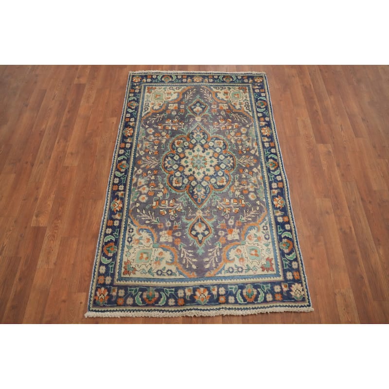 Hand Knotted Oriental 100% Wool Carpet Traditional Floral Purples Tabriz Area Rug - 4' 10'' X 3' 0''