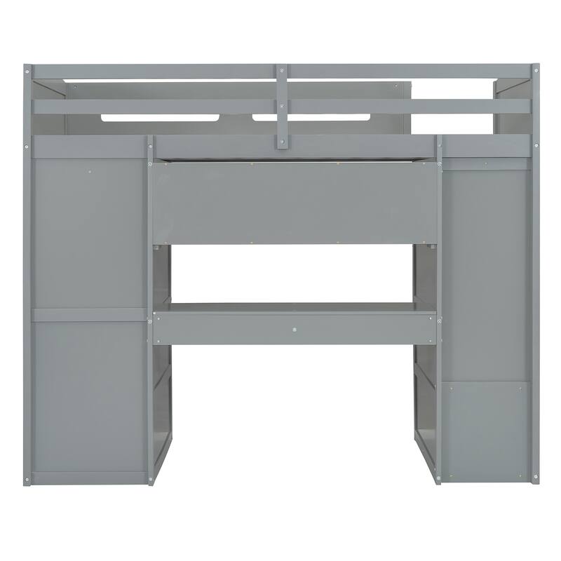 Solid Wood Loft Bed with Desk, Wardrobes, and Shelves