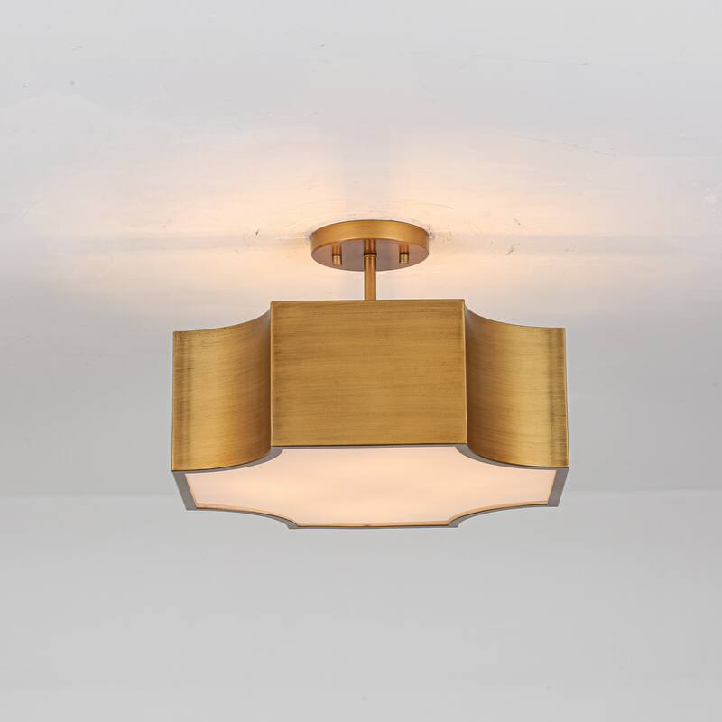 4-Light Mid-Century Modern Vintage Gold Metal Flush Mount Ceiling Light - Rectangular Metal Shade Fixture for Dining Room